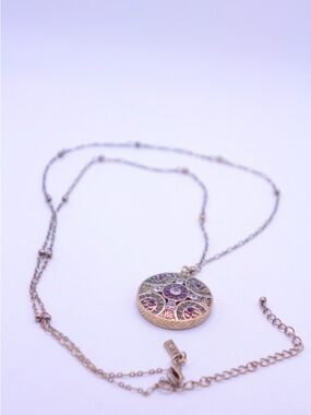 White House Black Market Gold-Tone Pendant Necklace with Pink Accents